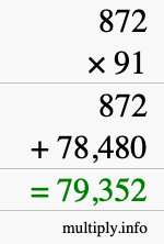 How to calculate 872 times 91 using long multiplication