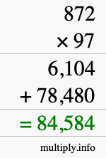 How to calculate 872 times 97 using long multiplication