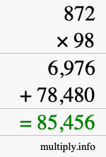 How to calculate 872 times 98 using long multiplication