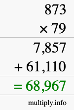 How to calculate 873 times 79 using long multiplication