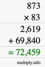 How to calculate 873 times 83 using long multiplication
