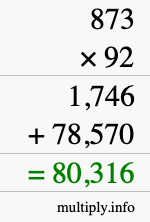 How to calculate 873 times 92 using long multiplication