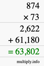 How to calculate 874 times 73 using long multiplication