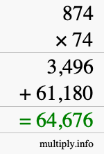How to calculate 874 times 74 using long multiplication