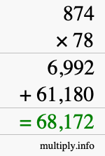 How to calculate 874 times 78 using long multiplication