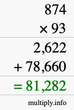 How to calculate 874 times 93 using long multiplication