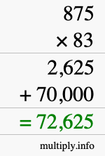 How to calculate 875 times 83 using long multiplication