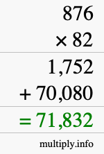 How to calculate 876 times 82 using long multiplication