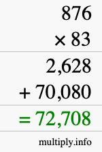How to calculate 876 times 83 using long multiplication
