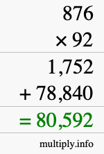 How to calculate 876 times 92 using long multiplication