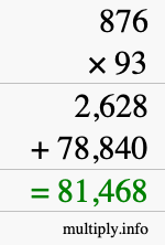 How to calculate 876 times 93 using long multiplication
