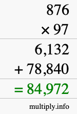 How to calculate 876 times 97 using long multiplication