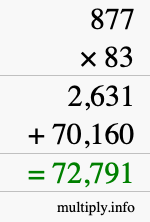 How to calculate 877 times 83 using long multiplication
