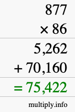 How to calculate 877 times 86 using long multiplication