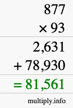 How to calculate 877 times 93 using long multiplication