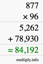How to calculate 877 times 96 using long multiplication