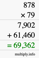 How to calculate 878 times 79 using long multiplication