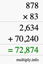 How to calculate 878 times 83 using long multiplication