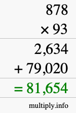 How to calculate 878 times 93 using long multiplication