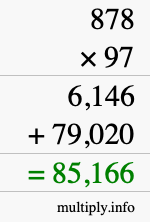 How to calculate 878 times 97 using long multiplication