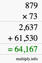 How to calculate 879 times 73 using long multiplication