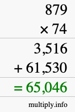 How to calculate 879 times 74 using long multiplication
