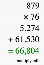 How to calculate 879 times 76 using long multiplication