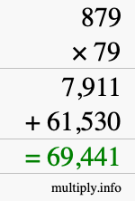 How to calculate 879 times 79 using long multiplication
