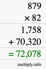 How to calculate 879 times 82 using long multiplication