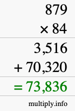 How to calculate 879 times 84 using long multiplication