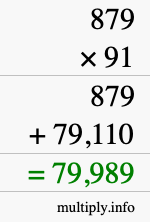How to calculate 879 times 91 using long multiplication