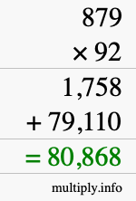 How to calculate 879 times 92 using long multiplication