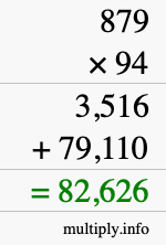 How to calculate 879 times 94 using long multiplication