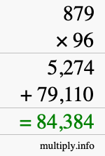 How to calculate 879 times 96 using long multiplication