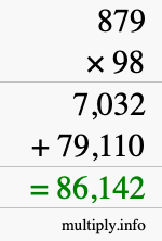 How to calculate 879 times 98 using long multiplication
