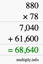 How to calculate 880 times 78 using long multiplication