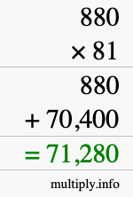 How to calculate 880 times 81 using long multiplication