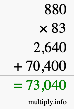 How to calculate 880 times 83 using long multiplication
