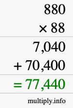 How to calculate 880 times 88 using long multiplication