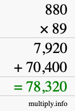 How to calculate 880 times 89 using long multiplication