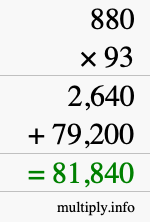 How to calculate 880 times 93 using long multiplication