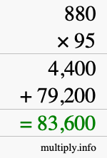 How to calculate 880 times 95 using long multiplication