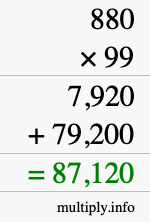 How to calculate 880 times 99 using long multiplication