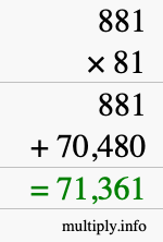 How to calculate 881 times 81 using long multiplication
