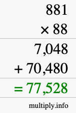 How to calculate 881 times 88 using long multiplication