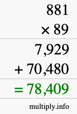 How to calculate 881 times 89 using long multiplication