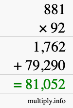 How to calculate 881 times 92 using long multiplication