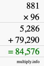 How to calculate 881 times 96 using long multiplication