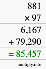 How to calculate 881 times 97 using long multiplication