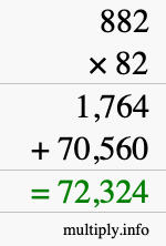 How to calculate 882 times 82 using long multiplication